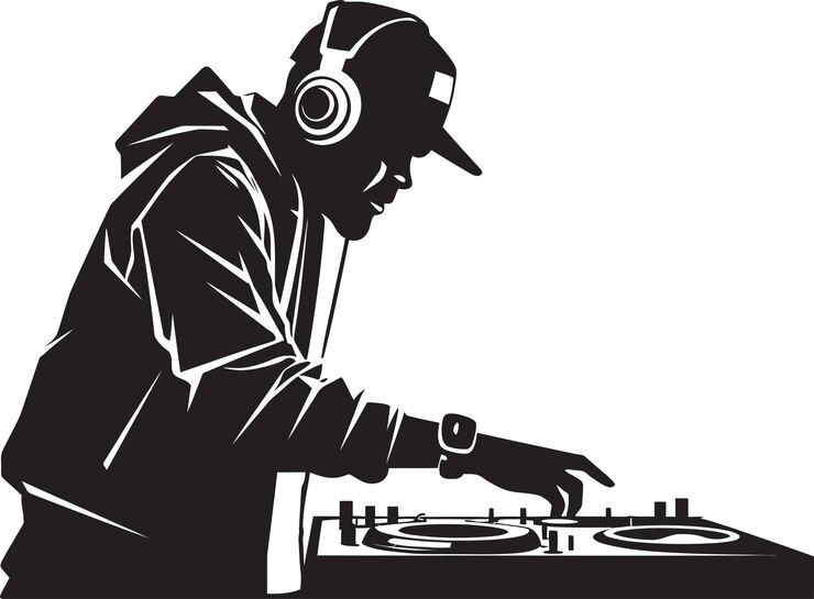 Vector un hombre está tocando música en una pista de dj