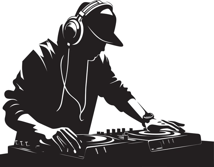 Vector un hombre está tocando música en una pista de dj