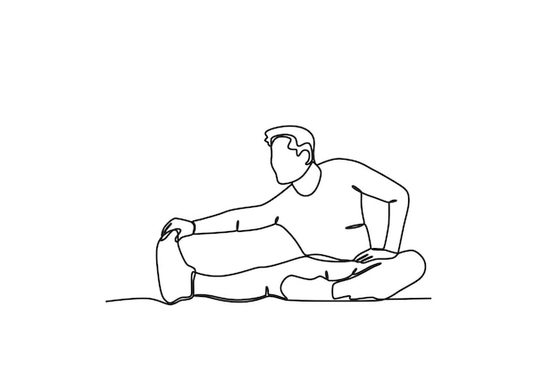 Un hombre estirando las piernas actividades matutinas dibujo en línea