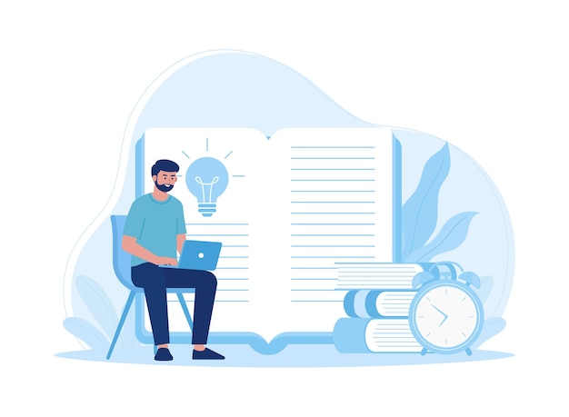 hombre estudiando con una computadora portátil Educación y aprendizaje en línea concepto de tendencia concepto ilustración plana
