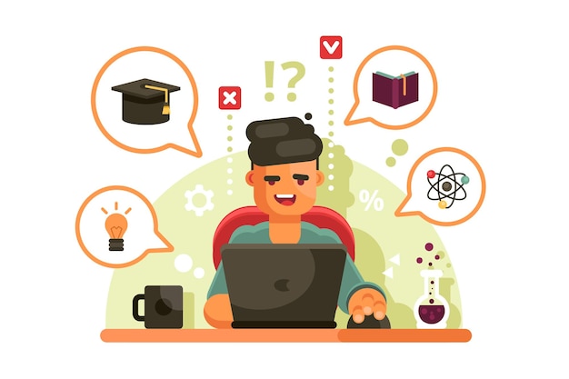 Hombre estudiando con laptop. Concepto de educación en línea