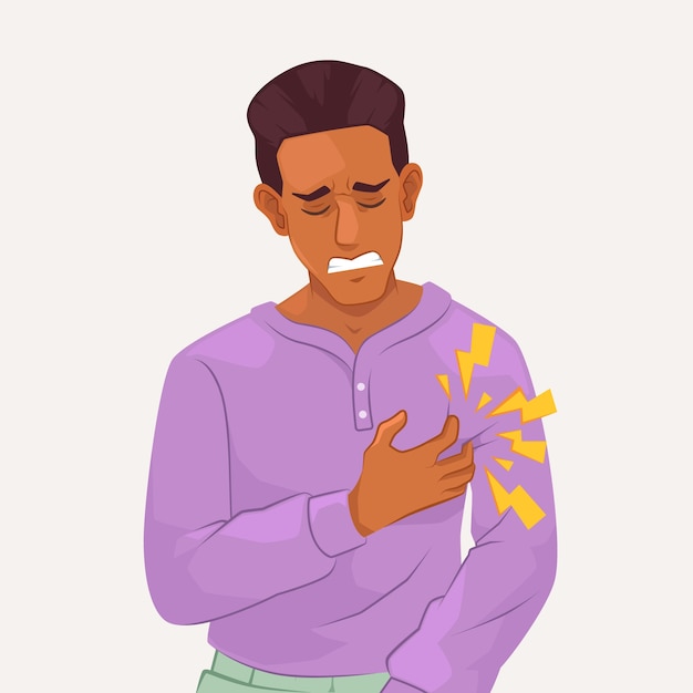Hombre experimentando dolor en el pecho, un posible síntoma de ataque al corazón