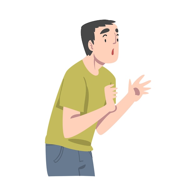 Hombre con expresión facial conmocionada estado de ánimo de la gente concepto sorprendido y asombrado persona personaje estilo de dibujos animados ilustración vectorial