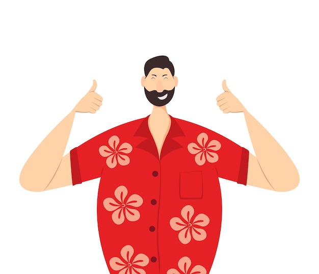 Hombre feliz en una camisa hawaiana