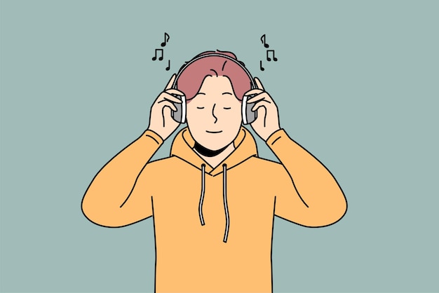 Hombre feliz escuchar música en auriculares