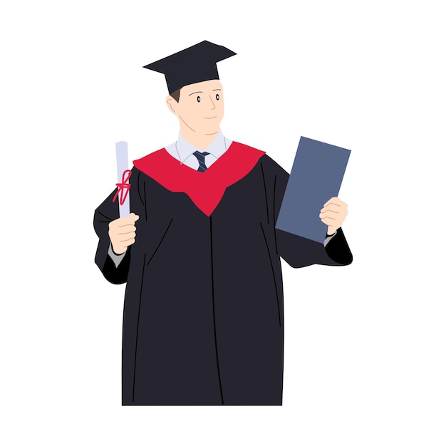 Hombre feliz graduado con diploma de dibujo de clipart
