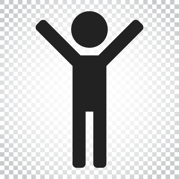 Hombre feliz con las manos en alto icono vectorial gente feliz ilustración de signo concepto de negocio pictograma plano simple en fondo aislado