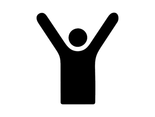 Hombre feliz con las manos en alto icono vectorial