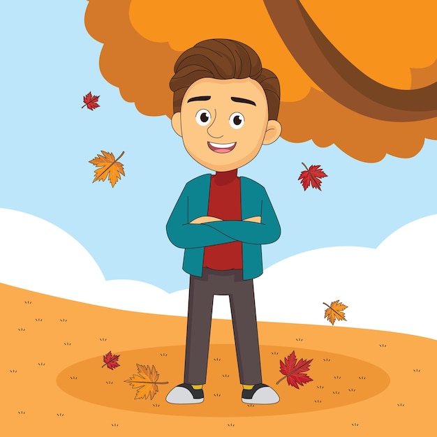 Un hombre feliz en medio del otoño