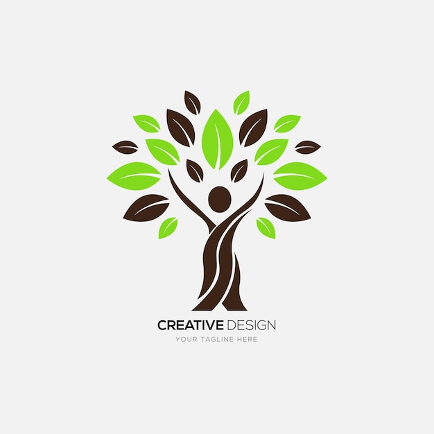 Vector hombre feliz con mente de árbol refrescante salud identidad empresarial logotipo colorido