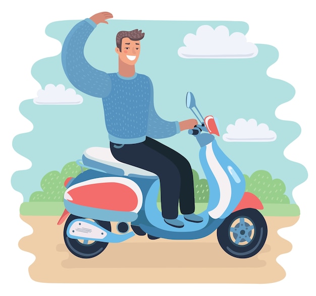 Hombre feliz montando un scooter