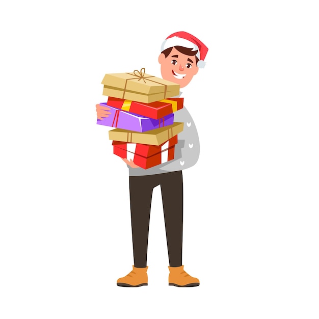 Hombre feliz tiene caja de regalo de Navidad concepto de compras de Navidad y año nuevo