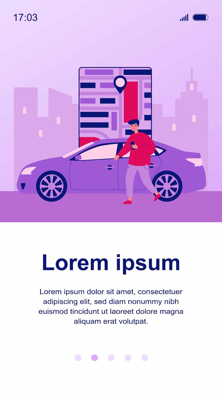 Vector hombre feliz usando la ilustración de la aplicación para compartir coche