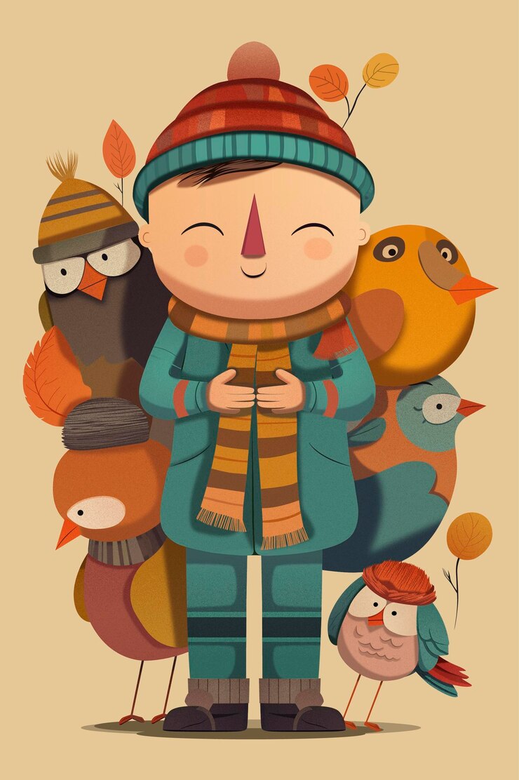 Hombre feliz en el vector de otoño
