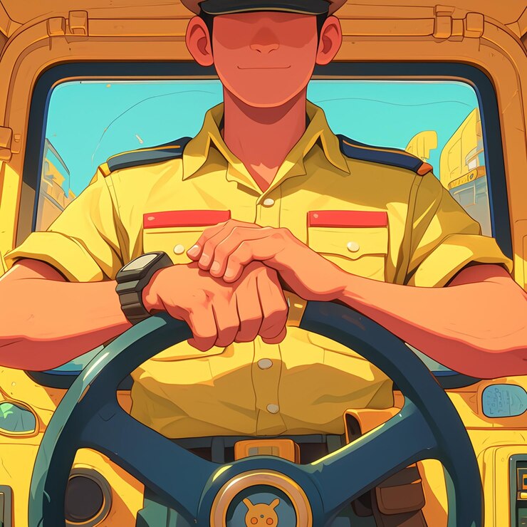 Vector hombre filipino en uniforme de conductor de jeepney en la ruta