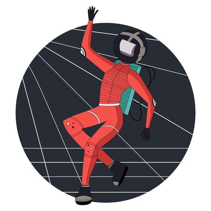Vector hombre flotante en el espacio. concepto de exploración espacial. ilustración vectorial moderna en estilo plano.
