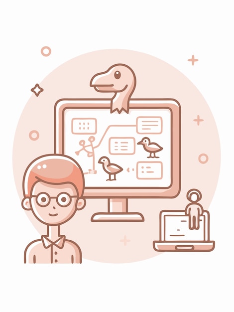 un hombre frente a una computadora con un pájaro en la pantalla