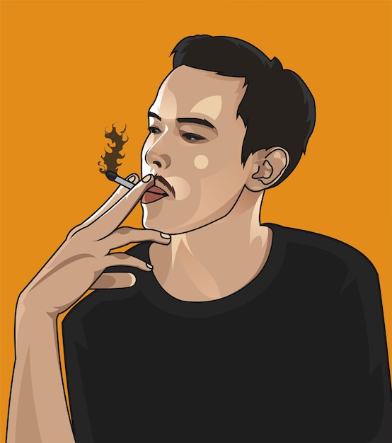 Vector hombre fumando con fondo amarillo