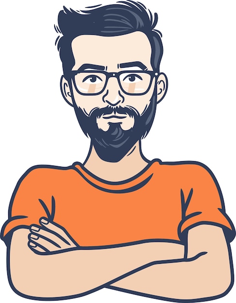 un hombre con gafas y una camisa naranja tiene barba y tiene barba