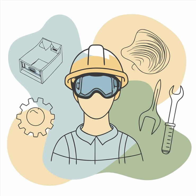 Vector un hombre con gafas y un casco con una herramienta en él