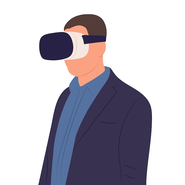 Hombre con gafas de realidad virtual en diseño plano aislado