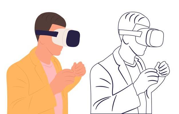 Hombre con gafas de realidad virtual diseño plano vector aislado