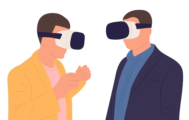 Hombre con gafas de realidad virtual en vector aislado de diseño plano