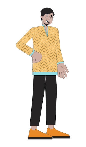 Hombre de gafas traje tradicional personaje de dibujos animados lineal 2D