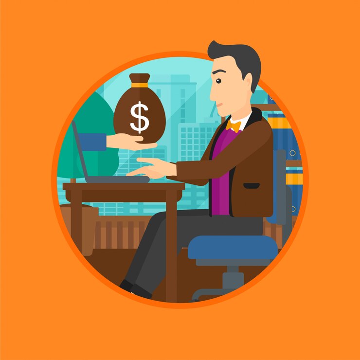 Vector hombre ganando dinero de negocios en línea.