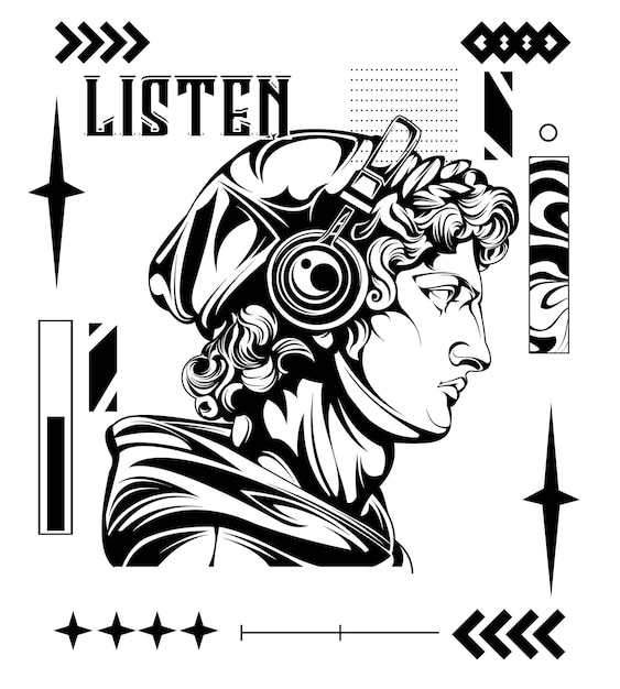 hombre geek vista lateral con auriculares y sombrero
