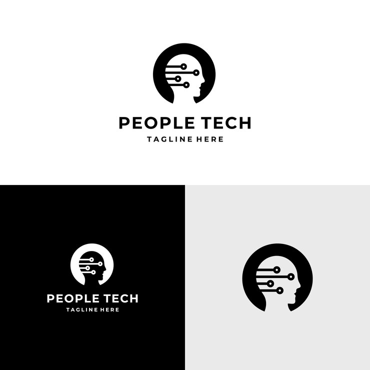 Vector hombre, gente, cabeza, cara, con, placa de circuito, tecnología, logotipo, diseño, inspiración