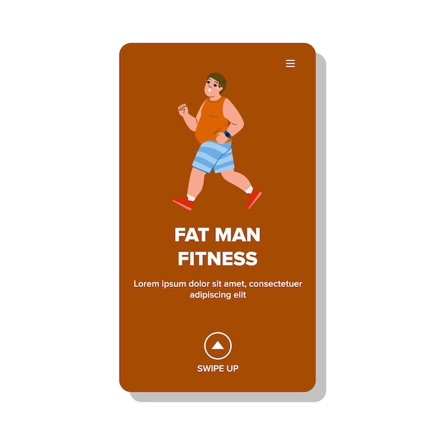 hombre gordo plano fitness vector cuerpo salud dieta sobrepeso entrenamiento ajuste hombre gordo plano fitness web ilustración de dibujos animados plana
