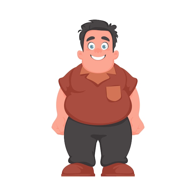 Vector hombre gordo posando y sonriendo hombre con sobrepeso es lindo tema de positividad corporal estilo de dibujos animados