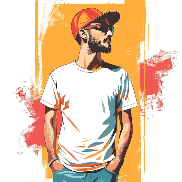 hombre con gorra de béisbol y camiseta Ilustración vectorial para el diseño de camiseta