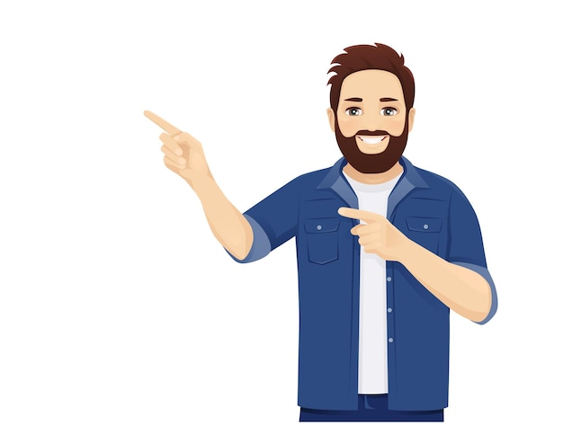 Hombre grande y guapo con ropa informal ponting a algo aislado ilustración vectorial