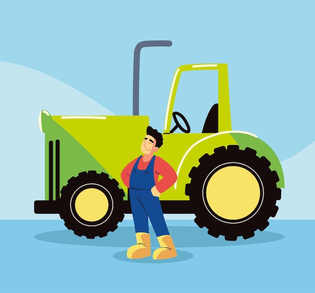 Vector hombre de granja y tractor