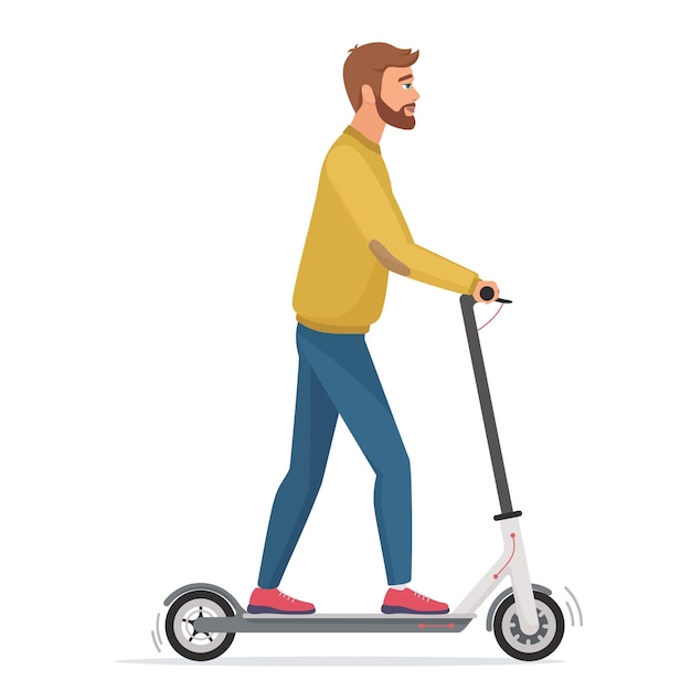 Hombre guapo en scooter eléctrico