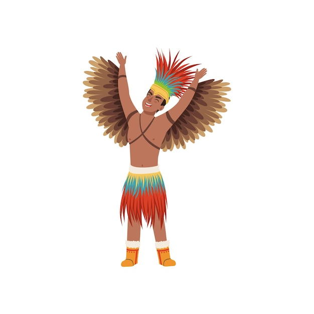 Hombre guerrero azteca personaje en ropa tradicional con alas vector ilustración aislada sobre un fondo blanco