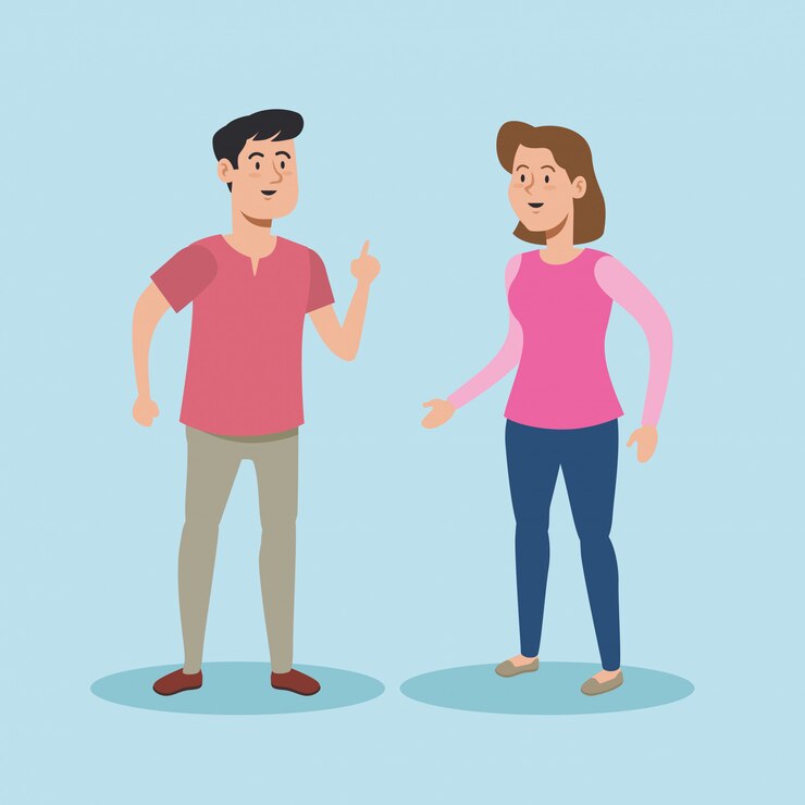 Hombre hablando con una mujer y ropa casual