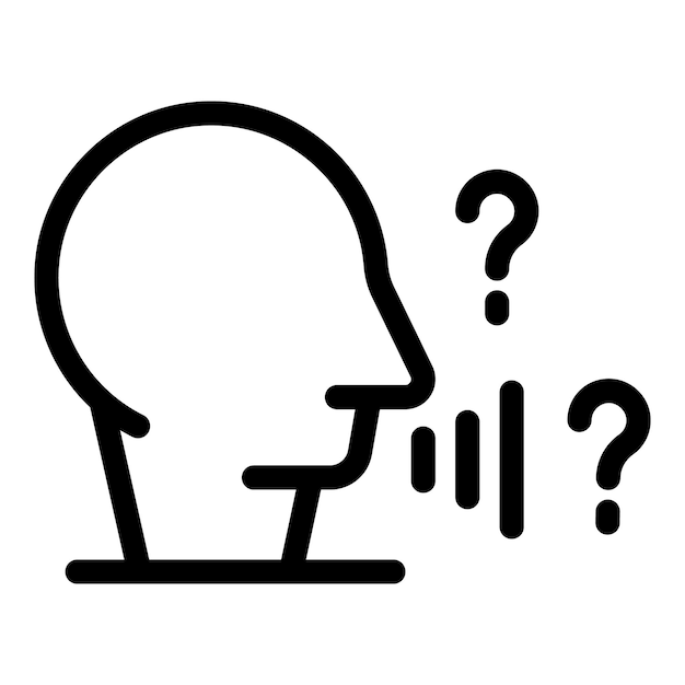 Hombre hablando con signos de interrogación haciendo preguntas icono