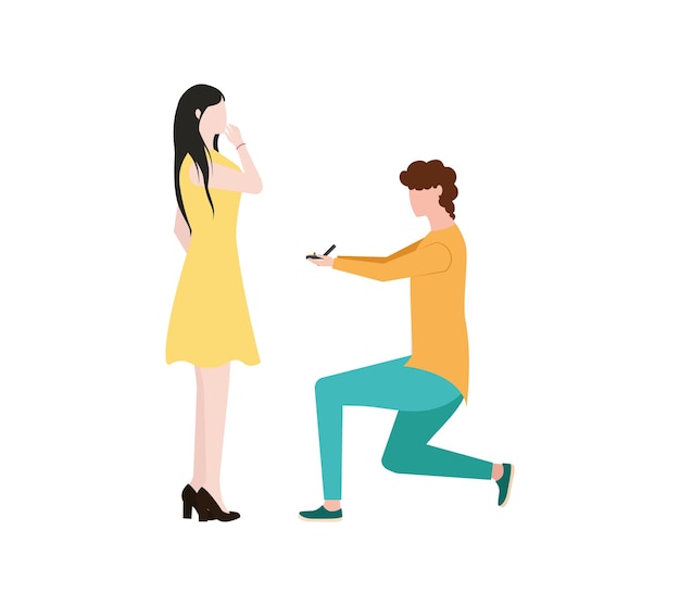Un hombre le hace una propuesta de matrimonio a una mujer Un hombre se arrodilla frente a una mujer El tipo del anillo le hace una propuesta de matrimonio