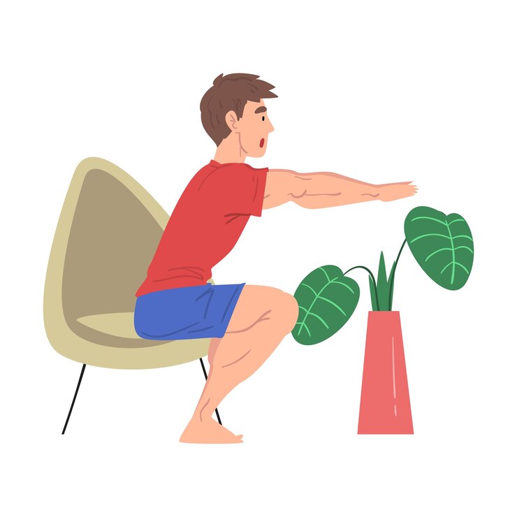Vector hombre hacer ejercicio matutino en casa actividad física y estilo de vida saludable concepto quédate en casa mantente en forma y positivo ilustración vectorial de estilo de dibujos animados