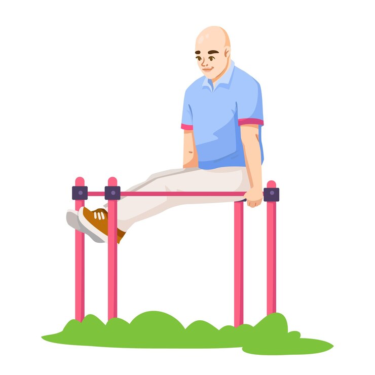 Vector hombre haciendo ejercicio en barras paralelas en una ilustración vectorial de parque