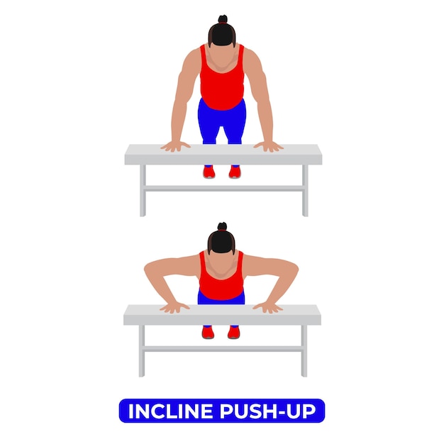 Hombre haciendo ejercicio físico inclinado Push Up con peso corporal para el pecho