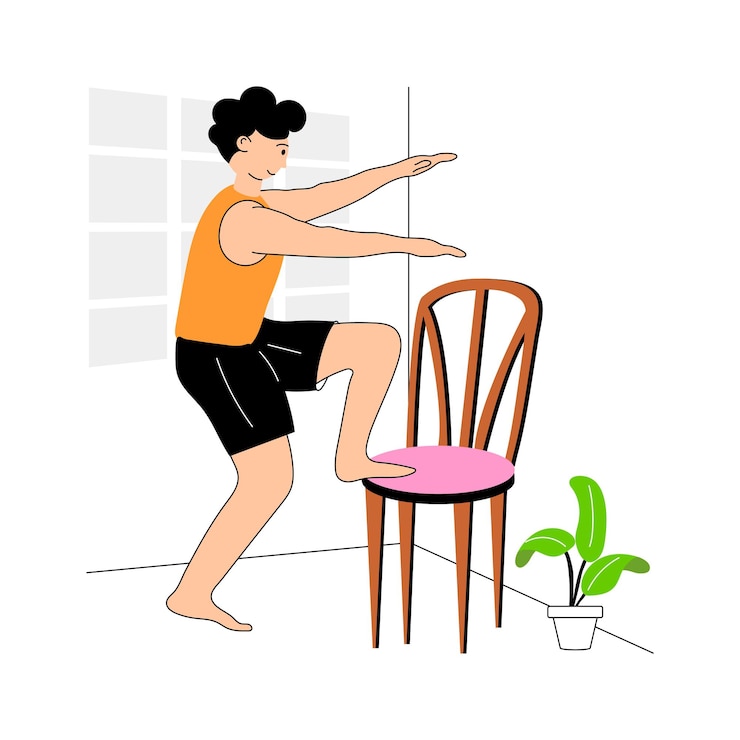 Vector un hombre haciendo ejercicios en la silla de ejercicios de la parte inferior del cuerpo. ilustración plana