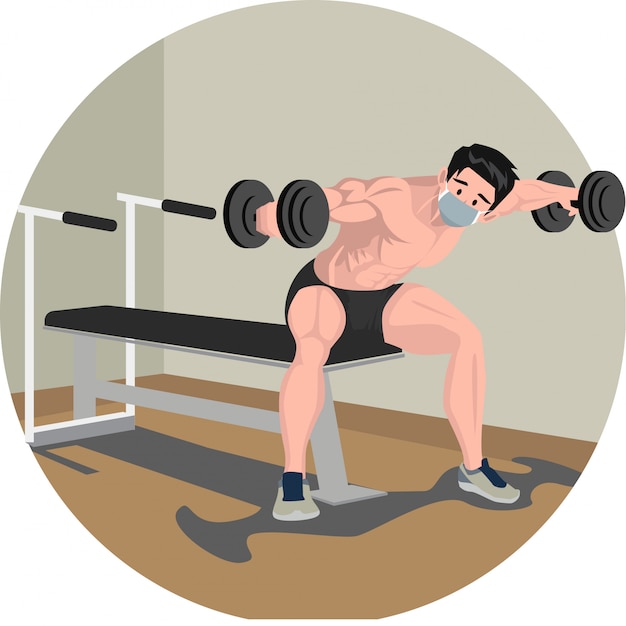 Vector un hombre haciendo fitness en casa con ilustración de barra