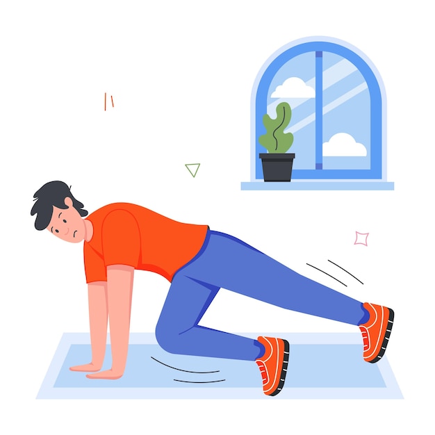 un hombre haciendo flexiones en una alfombra con una planta en ella