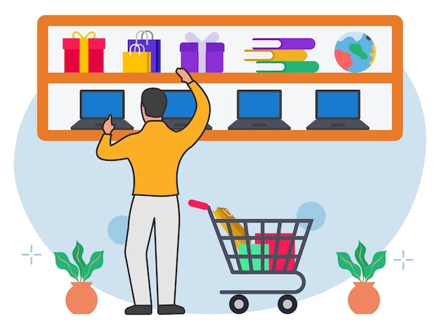 Hombre haciendo ilustraciones de compras de regalos