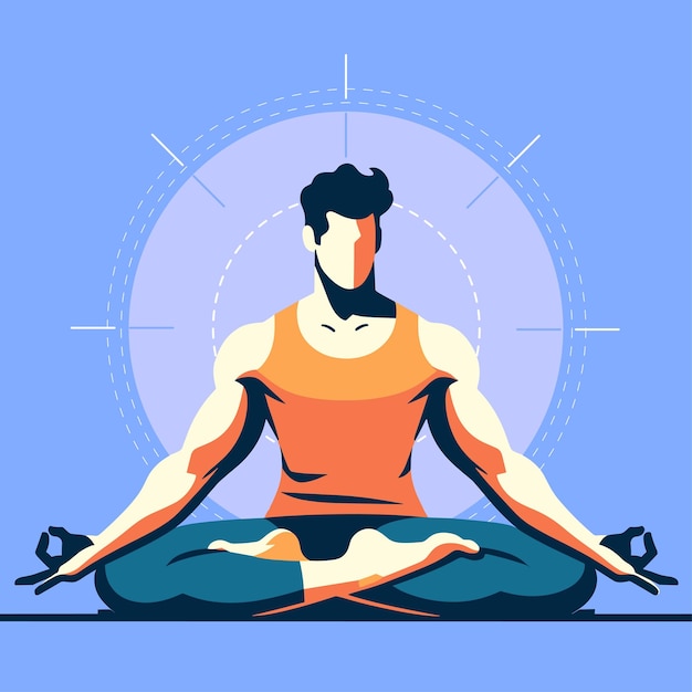Hombre haciendo meditación de yoga para la práctica espiritual ilustración plana