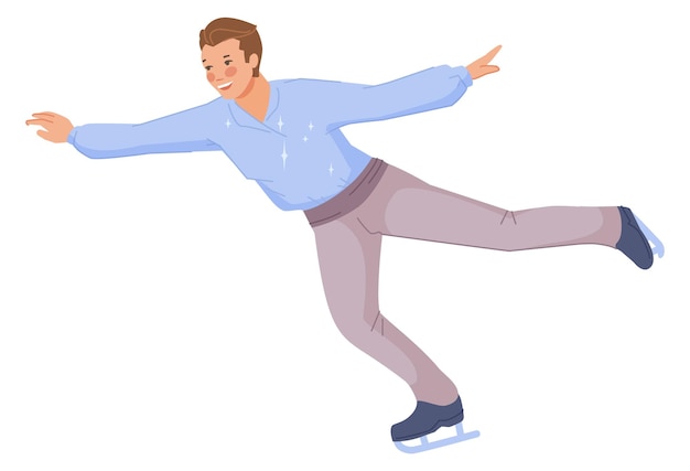 Vector hombre haciendo pose de figura de patinaje sobre hielo actividad de deporte de invierno